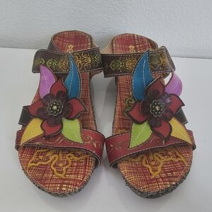 Socofy Floral Boho Hippie Wedge Sandals